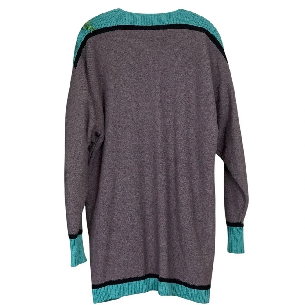 Vtg Steve Fabrikant 2 Pc Set Knit Cardigan Sweater Top Teal Green Gray Size M